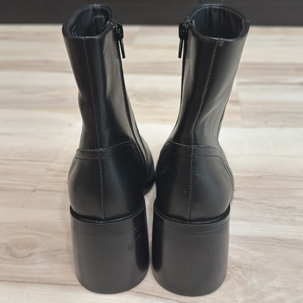 Steve Madden Phillie Black Leather Ankle Boots | 2” Block Heel | Zip Booties - Picture 6 of 8